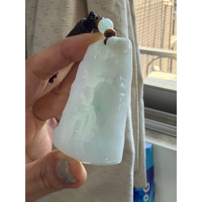 天然A貨緬甸玉 細潤粉春彩悠然自得翡翠山水牌 透光乾淨細肉 粉嫩紫綠底色 透手影一刀切方正牌形-細節圖5