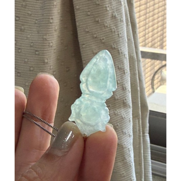 天然A貨緬甸玉 冰種晴綠巧雕降魔杵/金剛杵翡翠玉墜 老坑起光滿綠底色 色正色純 透手好水頭-細節圖6