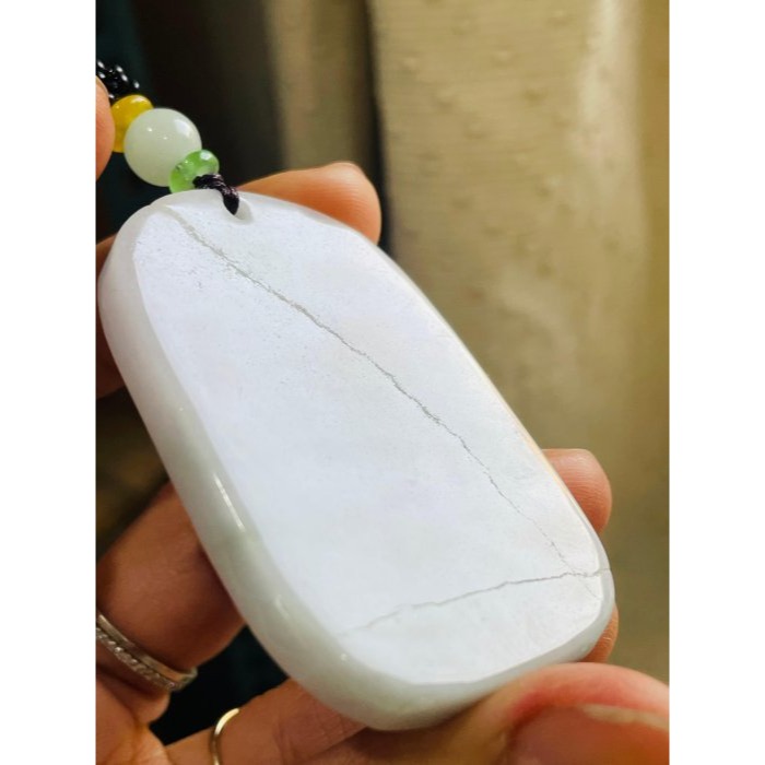 福利品~天然A貨緬甸玉 白底青黃財神翡翠佛墜 細肉光滑 厚庄一刀切方正牌形 有紋-細節圖7