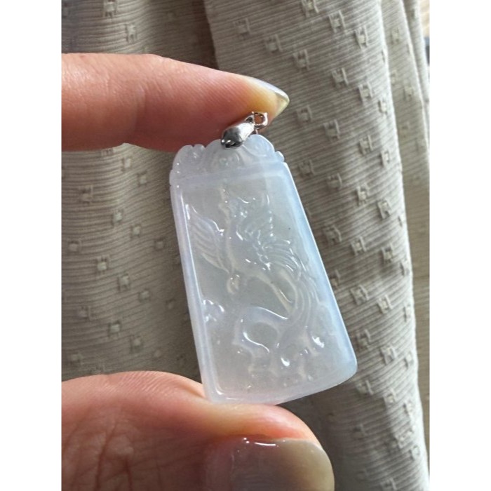 天然A貨緬甸玉 老坑白月光琴瑟和鳴翡翠龍鳳牌(一對) 冰種瑪瑙底裝 白透粉嫩 透字一刀切小方牌-細節圖3