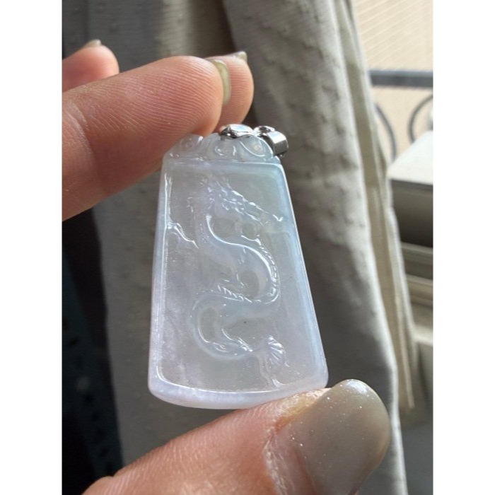 天然A貨緬甸玉 老坑白月光琴瑟和鳴翡翠龍鳳牌(一對) 冰種瑪瑙底裝 白透粉嫩 透字一刀切小方牌-細節圖5