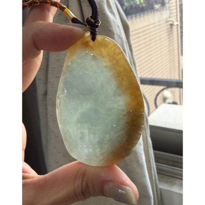 天然A貨緬甸玉 老坑黃加綠雙彩手工雕雲山福境翡翠山水牌 起冰老熟橙黃包藍綠肉 油潤色分明 牙籤精工-細節圖8