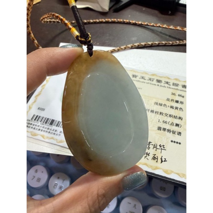 天然A貨緬甸玉 老坑黃加綠雙彩手工雕雲山福境翡翠山水牌 起冰老熟橙黃包藍綠肉 油潤色分明 牙籤精工-細節圖10