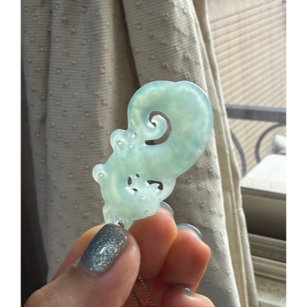 天然A貨緬甸玉 老坑藍綠鏤空雕龍騰如意翡翠小龍牌 泛光冰膠底 起剛光滿底色 仿古龍 螭龍-細節圖7
