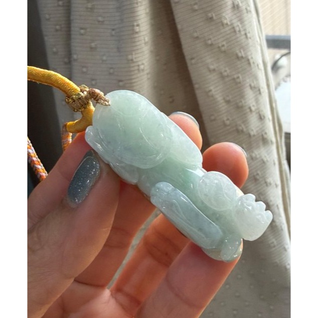 天然A貨緬甸玉 老坑黃加綠手工俏色黃金貔貅翡翠玉墜 金光覆身鴻運當頭 雙彩分明 老熟油潤光澤-細節圖8