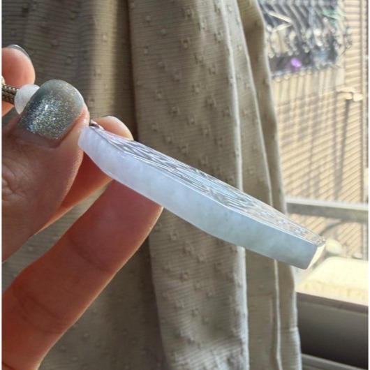 天然A貨緬甸玉 冰潤粉春彩太極大八卦翡翠玉墜 顯色粉嫩紫帶粉綠 色滿過底聚色俏一抹綠花-細節圖5