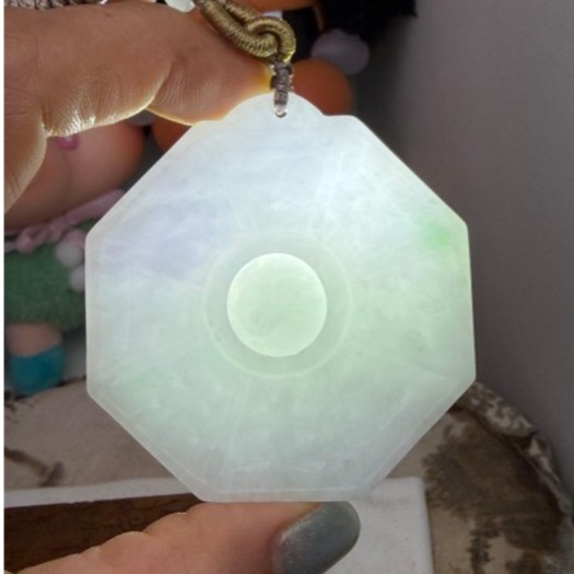 天然A貨緬甸玉 冰潤粉春彩太極大八卦翡翠玉墜 顯色粉嫩紫帶粉綠 色滿過底聚色俏一抹綠花-細節圖9