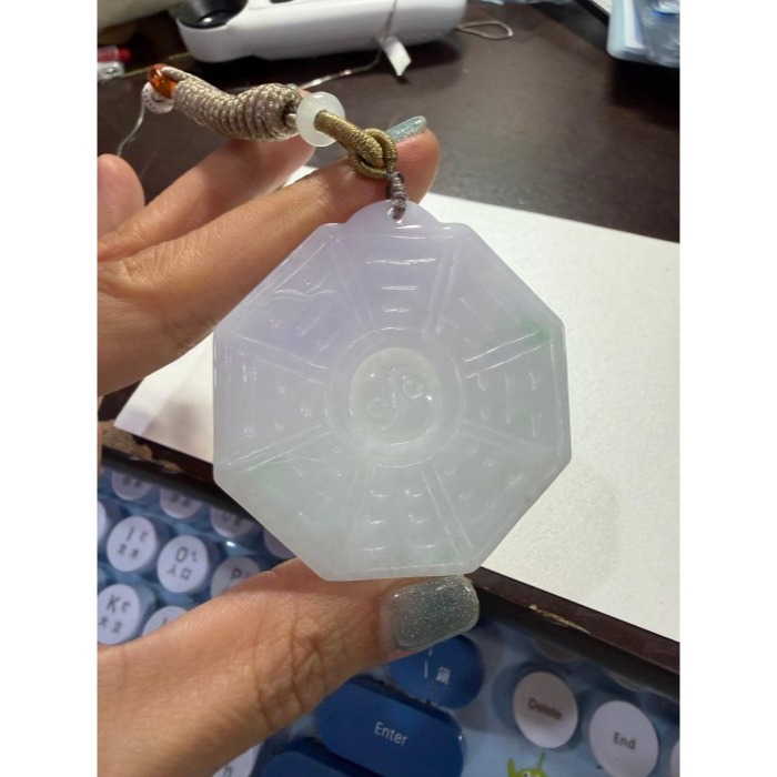 天然A貨緬甸玉 冰潤粉春彩太極大八卦翡翠玉墜 顯色粉嫩紫帶粉綠 色滿過底聚色俏一抹綠花-細節圖10