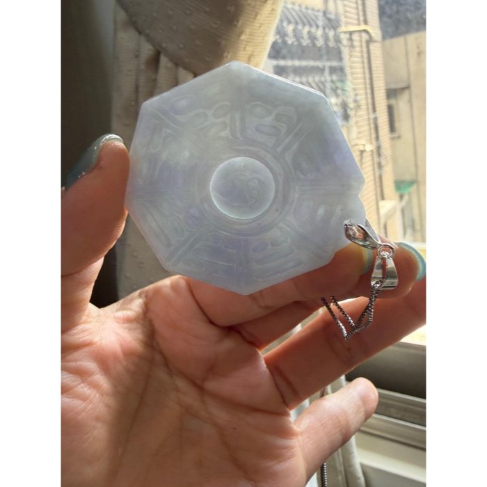 天然A貨緬甸玉 細潤茄紫太極大八卦翡翠玉墜 過底濃紫 色濃郁顯色不失色 透手影細肉無晶體底妝-細節圖7