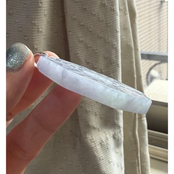天然A貨緬甸玉 冰潤茄紫俏綠太極八卦翡翠玉墜 濃郁冰紫帶淡綠 色過底顯色紫不失-細節圖4