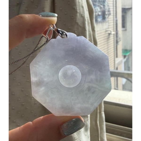 天然A貨緬甸玉 冰潤茄紫俏綠太極八卦翡翠玉墜 濃郁冰紫帶淡綠 色過底顯色紫不失-細節圖7