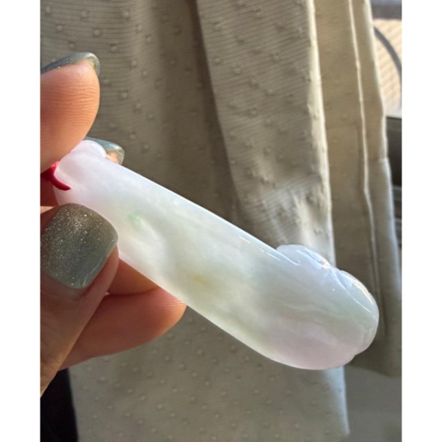 天然A貨緬甸玉 冰潤櫻花紫俏綠祥龍銜翠翡翠龍牌 一刀切牌形背面藏金添綠 螭龍含珠 福壽如意-細節圖4