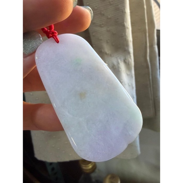 天然A貨緬甸玉 冰潤櫻花紫俏綠祥龍銜翠翡翠龍牌 一刀切牌形背面藏金添綠 螭龍含珠 福壽如意-細節圖6