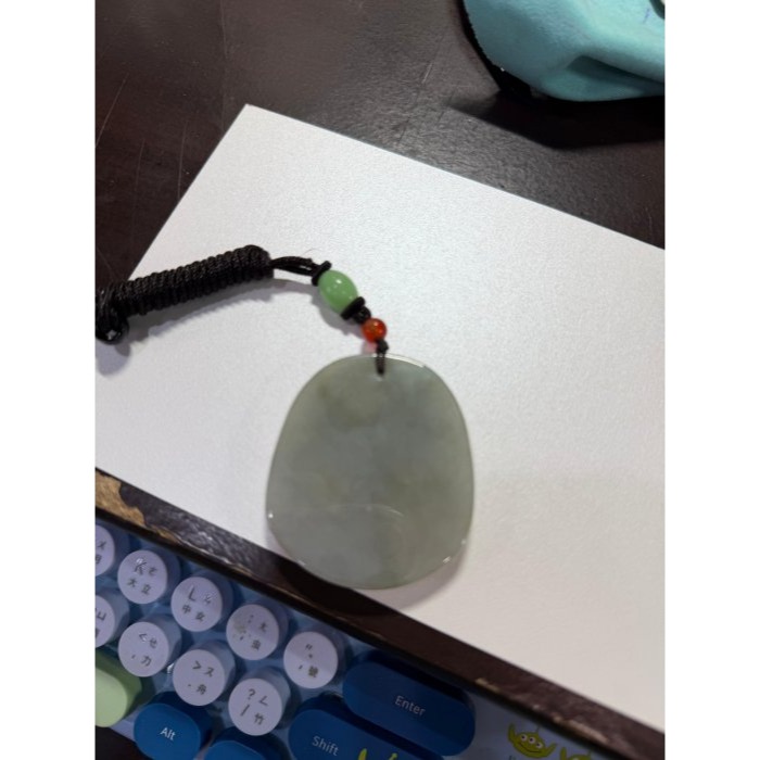 天然A貨緬甸玉 膠潤油青灰福祿猴翡翠玉牌 一刀切牌形 透光膠潤底妝 有水頭帶灰底-細節圖11