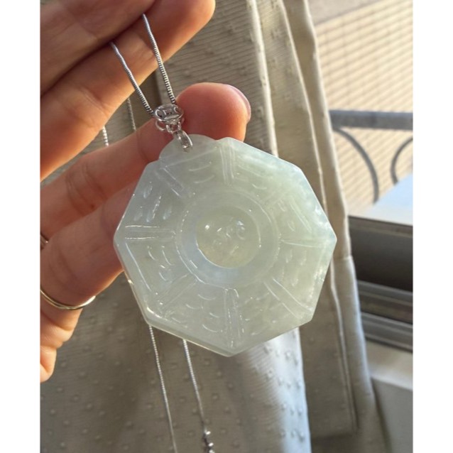 天然A貨緬甸玉 冰晴水藏金太極八卦翡翠玉墜 起冰厚度足透手老冰料 滿晴底色近白-細節圖4