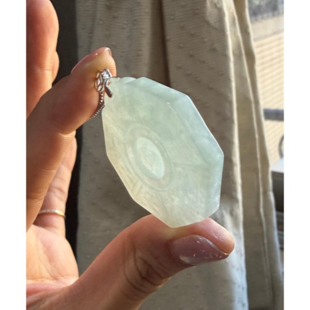 天然A貨緬甸玉 冰晴水藏金太極八卦翡翠玉墜 起冰厚度足透手老冰料 滿晴底色近白-細節圖5