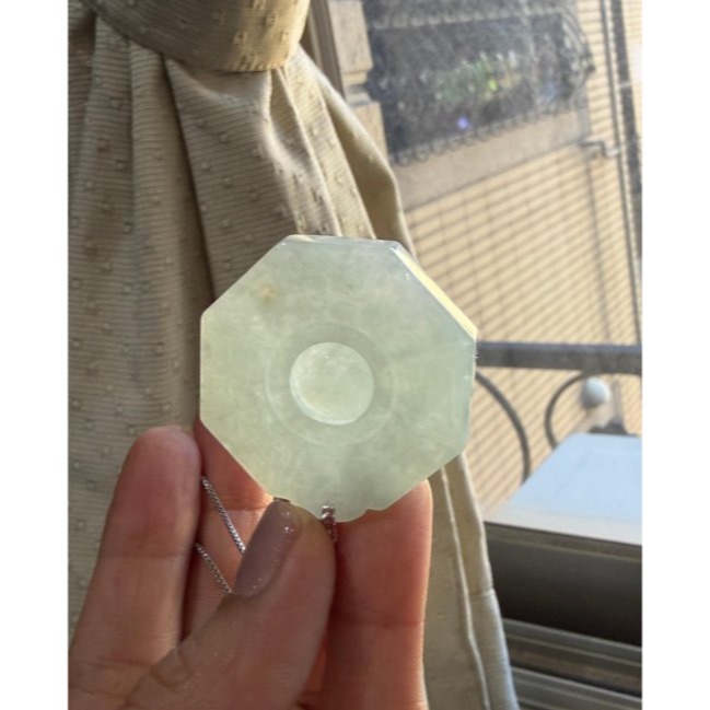 天然A貨緬甸玉 冰晴水藏金太極八卦翡翠玉墜 起冰厚度足透手老冰料 滿晴底色近白-細節圖6