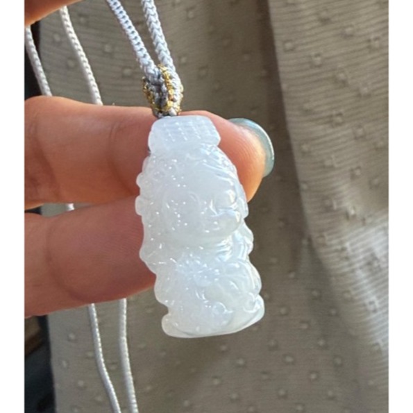 天然A貨緬甸玉 白冰純色全立體Q版如意媽祖/天上聖母翡翠玉墜 乾淨冰冰底妝 法相圓嘟可愛 輕巧易配戴-細節圖2