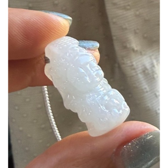 天然A貨緬甸玉 白冰純色全立體Q版如意媽祖/天上聖母翡翠玉墜 乾淨冰冰底妝 法相圓嘟可愛 輕巧易配戴-細節圖3