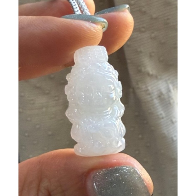 天然A貨緬甸玉 白冰純色全立體Q版如意媽祖/天上聖母翡翠玉墜 乾淨冰冰底妝 法相圓嘟可愛 輕巧易配戴-細節圖4