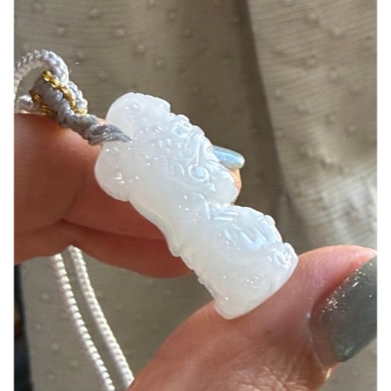 天然A貨緬甸玉 白冰純色全立體Q版如意媽祖/天上聖母翡翠玉墜 乾淨冰冰底妝 法相圓嘟可愛 輕巧易配戴-細節圖6