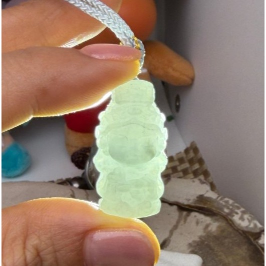 天然A貨緬甸玉 白冰純色全立體Q版如意媽祖/天上聖母翡翠玉墜 乾淨冰冰底妝 法相圓嘟可愛 輕巧易配戴-細節圖8