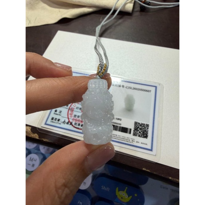 天然A貨緬甸玉 白冰純色全立體Q版如意媽祖/天上聖母翡翠玉墜 乾淨冰冰底妝 法相圓嘟可愛 輕巧易配戴-細節圖9