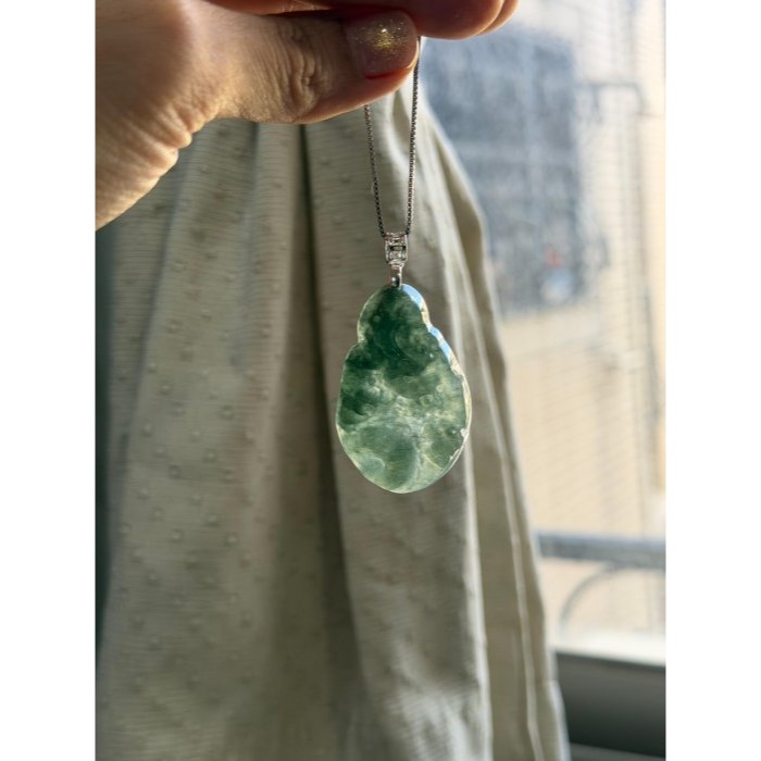 天然A貨緬甸玉 冰膠晴藍穿雲龍翡翠小龍牌 晶透漸層滿綠底色 油綠滿色 一刀切易配戴小牌形-細節圖7
