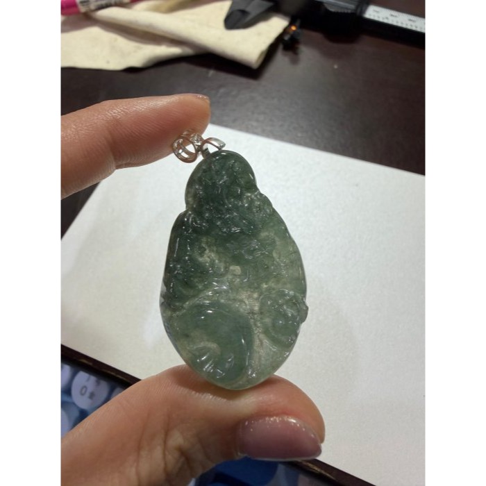 天然A貨緬甸玉 冰膠晴藍穿雲龍翡翠小龍牌 晶透漸層滿綠底色 油綠滿色 一刀切易配戴小牌形-細節圖10