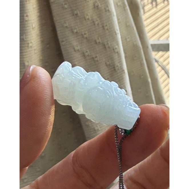 天然A貨緬甸玉 白冰純色全立體Q版如意媽祖/天上聖母翡翠玉墜 冰膠底妝 水頭好 法相立體圓嘟可愛 輕巧易配戴-細節圖8