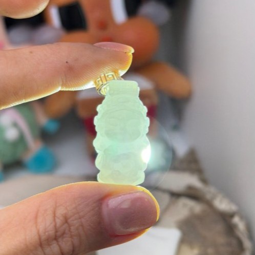 天然A貨緬甸玉 白冰純色全立體Q版如意媽祖/天上聖母翡翠玉墜 冰膠底妝 水頭好 法相立體圓嘟可愛 輕巧易配戴-細節圖9