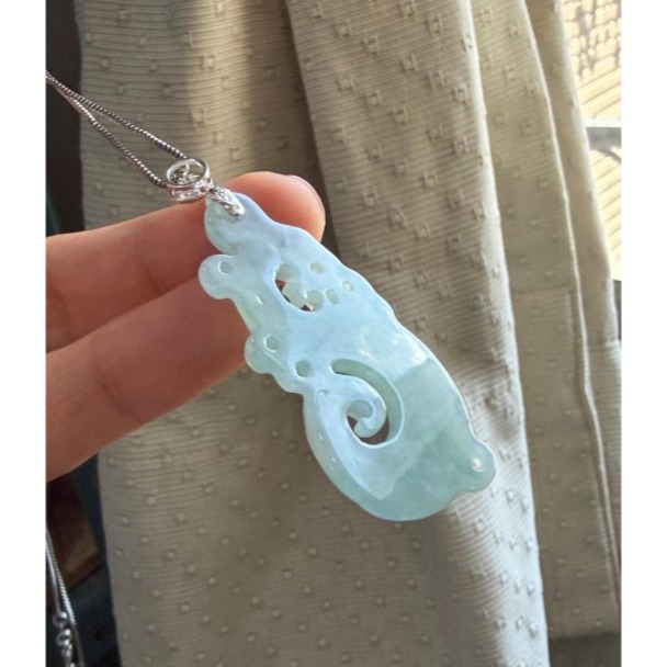 天然A貨緬甸玉 老坑藍綠鏤空雕龍騰如意翡翠龍牌 泛光冰膠底 起剛光滿底色 仿古龍 螭龍-細節圖6