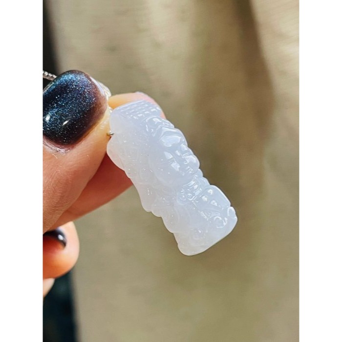 天然A貨緬甸玉 白冰純色全立體Q版如意媽祖/天上聖母翡翠玉墜 乾淨冰冰底妝 法相圓嘟可愛 輕巧易配戴-細節圖2
