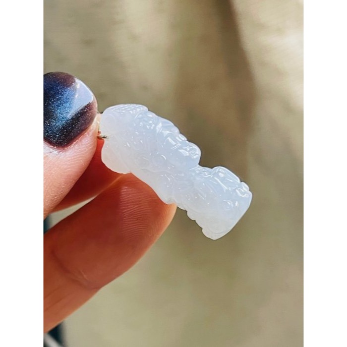 天然A貨緬甸玉 白冰純色全立體Q版如意媽祖/天上聖母翡翠玉墜 乾淨冰冰底妝 法相圓嘟可愛 輕巧易配戴-細節圖3