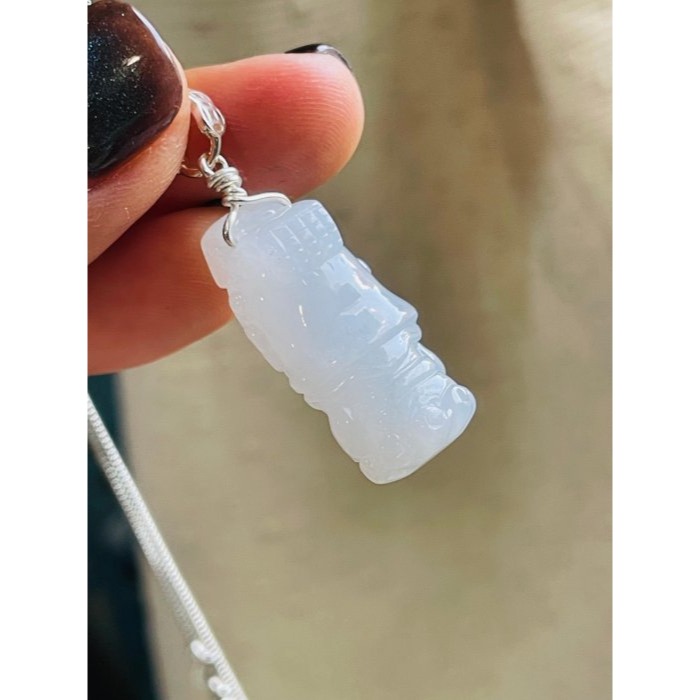 天然A貨緬甸玉 白冰純色全立體Q版如意媽祖/天上聖母翡翠玉墜 乾淨冰冰底妝 法相圓嘟可愛 輕巧易配戴-細節圖5