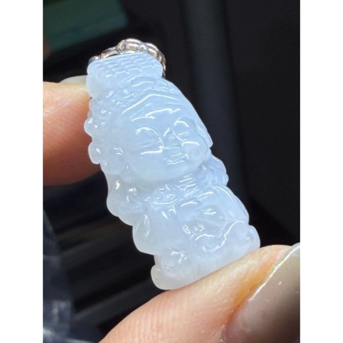 天然A貨緬甸玉 白冰純色全立體Q版如意媽祖/天上聖母翡翠玉墜 乾淨冰冰底妝 法相圓嘟可愛 輕巧易配戴-細節圖8