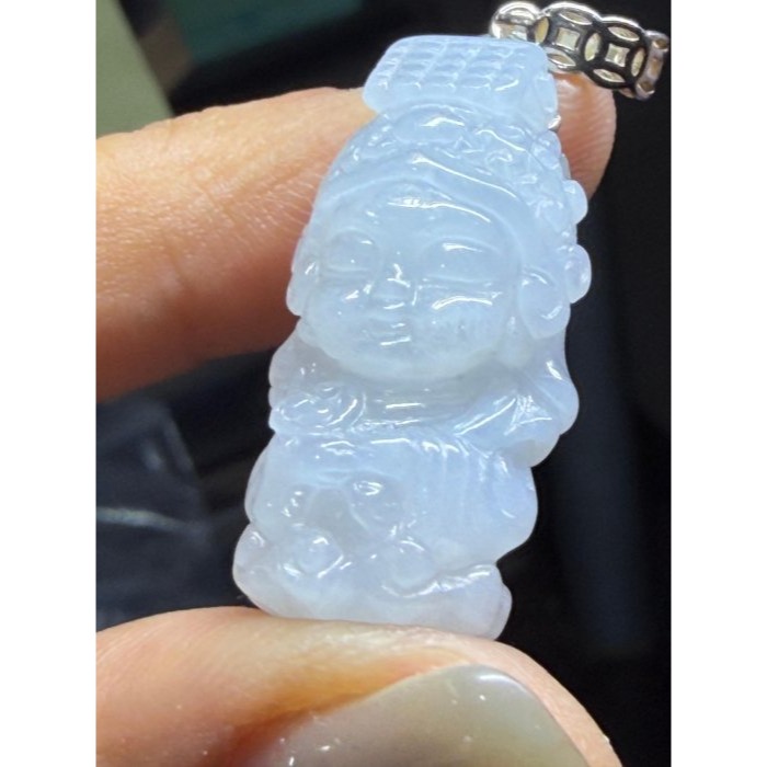 天然A貨緬甸玉 白冰純色全立體Q版如意媽祖/天上聖母翡翠玉墜 乾淨冰冰底妝 法相圓嘟可愛 輕巧易配戴-細節圖9