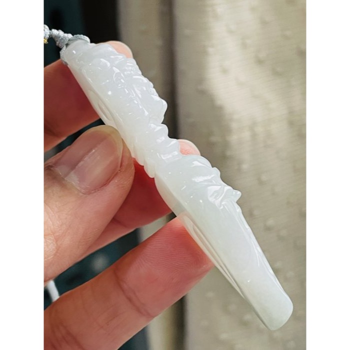 天然A貨緬甸玉 細潤白冰金剛杵/降魔杵翡翠玉墜 底庄乾淨無雜染 雕工立體厚庄-細節圖4