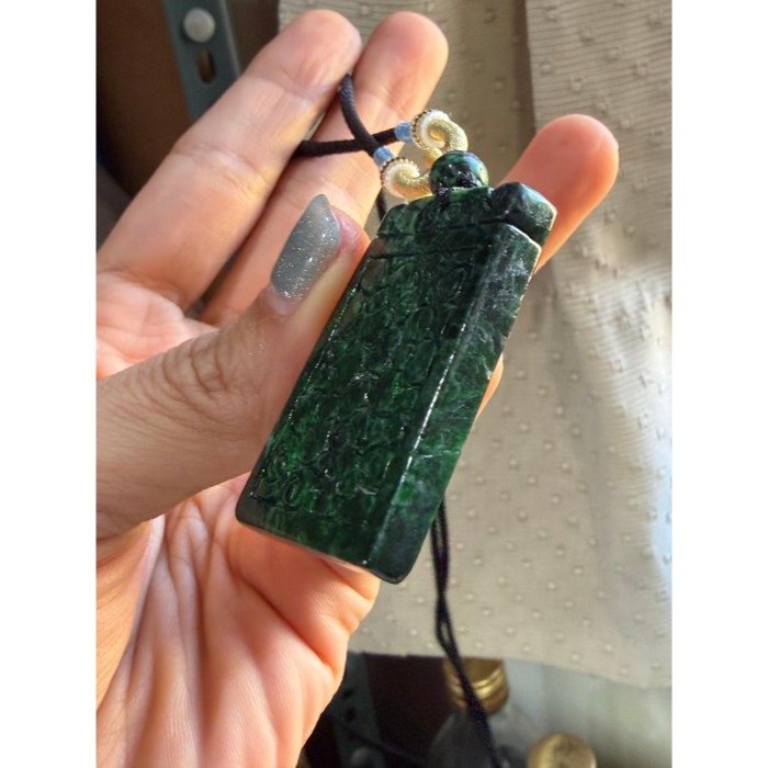 天然A貨緬甸玉 油潤花青回紋無事牌翡翠玉牌 無砂眼 油潤有光澤 滿色綠底 牌形方正-細節圖6