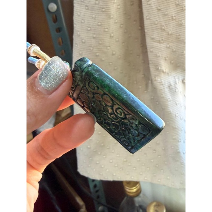 天然A貨緬甸玉 油潤花青回紋無事牌翡翠玉牌 無砂眼 油潤有光澤 滿色綠底 牌形方正-細節圖7