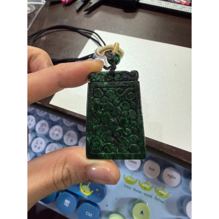 天然A貨緬甸玉 油潤花青回紋無事牌翡翠玉牌 無砂眼 油潤有光澤 滿色綠底 牌形方正-細節圖11