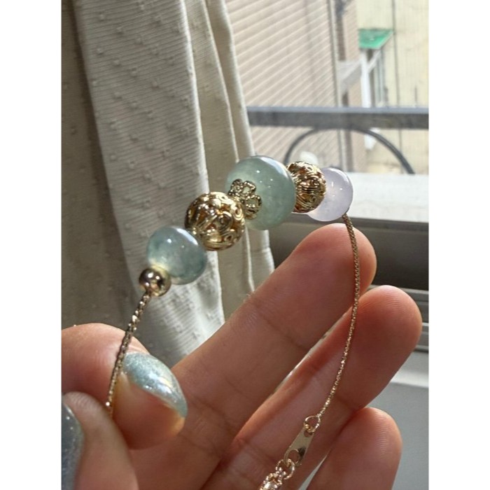天然A貨緬甸玉 冰多寶鼓珠翡翠手串/手鍊15~17cm手圍 泛光晶透冰粉紫 冰種飄花 10咪冰晴頂珠-細節圖7