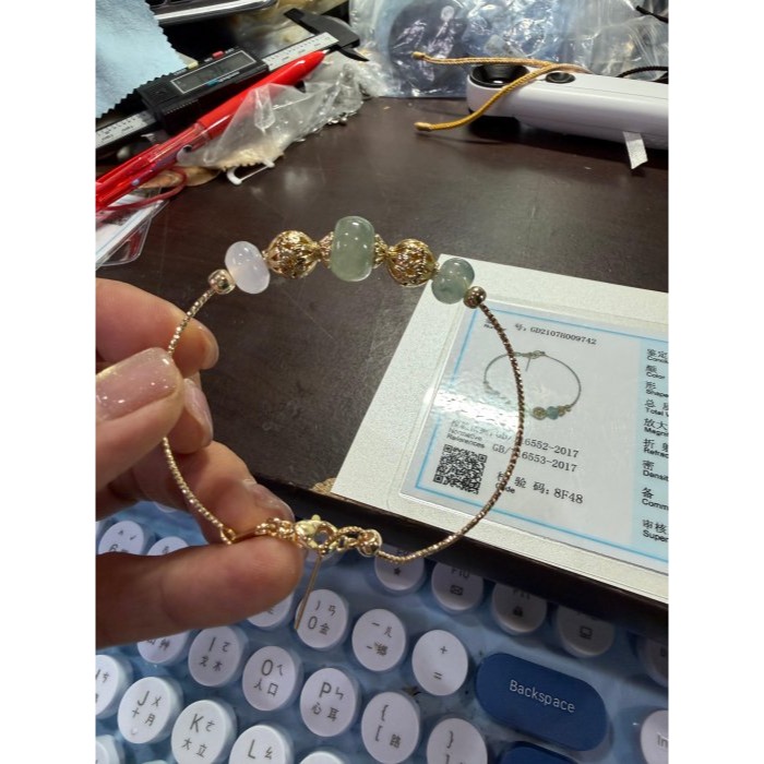 天然A貨緬甸玉 冰多寶鼓珠翡翠手串/手鍊15~17cm手圍 泛光晶透冰粉紫 冰種飄花 10咪冰晴頂珠-細節圖9