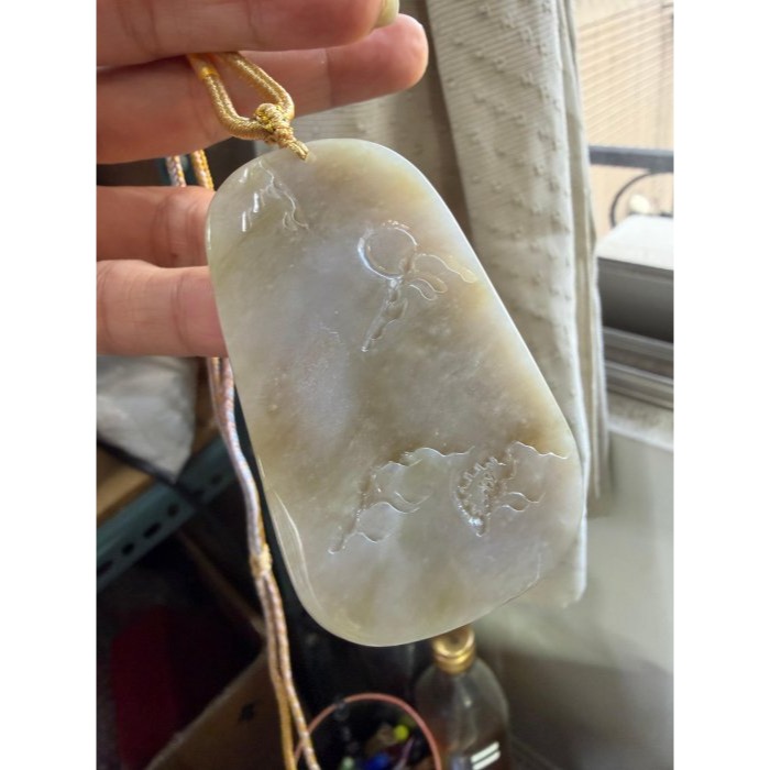 天然A貨緬甸玉 老坑梨黃漸變悠然自得翡翠山水牌 油亮冰芙蓉底庄 小橋流水.仙鶴.牧童.發財樹-細節圖6