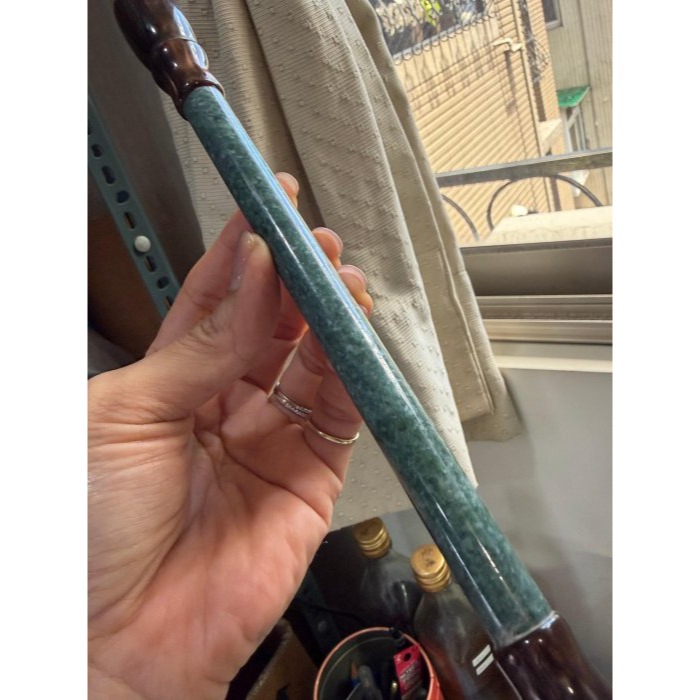 天然A貨翡翠 細潤危綠滿色大展鴻圖翡翠玉毛筆 瓜料 勻稱滿綠 粗桿30公分長 7公分筆頭-細節圖4