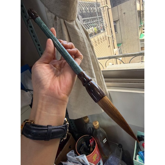 天然A貨翡翠 細潤危綠滿色大展鴻圖翡翠玉毛筆 瓜料 勻稱滿綠 粗桿30公分長 7公分筆頭-細節圖5