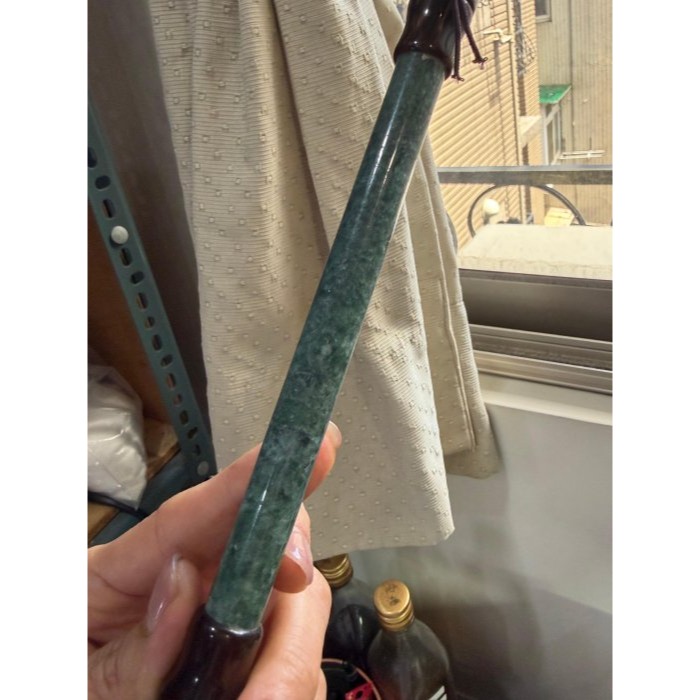 天然A貨翡翠 細潤危綠滿色揮毫萬里翡翠玉毛筆 瓜料 勻稱滿綠 粗桿28公分長 7公分筆頭-細節圖5