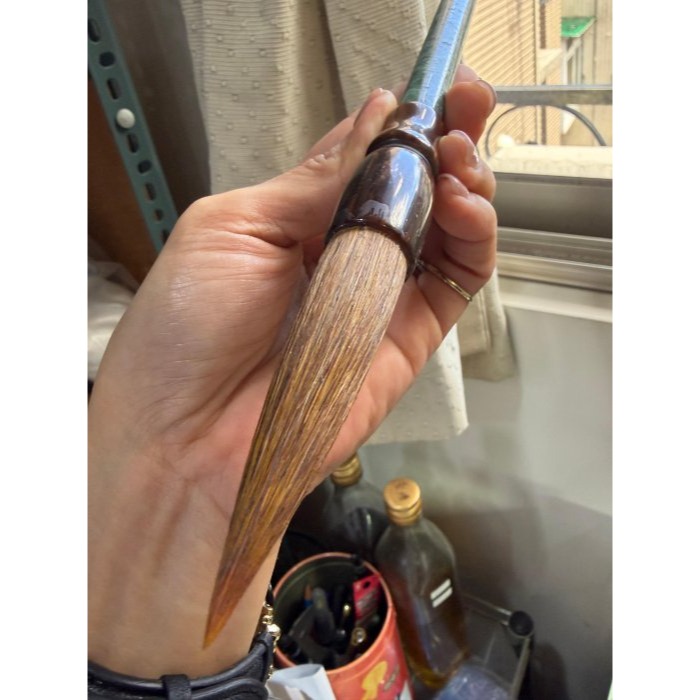 天然A貨翡翠 細潤危綠滿色揮毫萬里翡翠玉毛筆 瓜料 勻稱滿綠 粗桿28公分長 7公分筆頭-細節圖8
