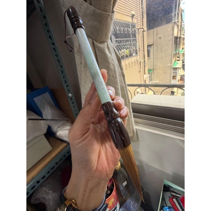天然A貨緬甸玉 細潤飄花筆定乾坤翡翠玉毛筆 完美透光11咪粗桿 23公分長 6公分筆頭-細節圖2