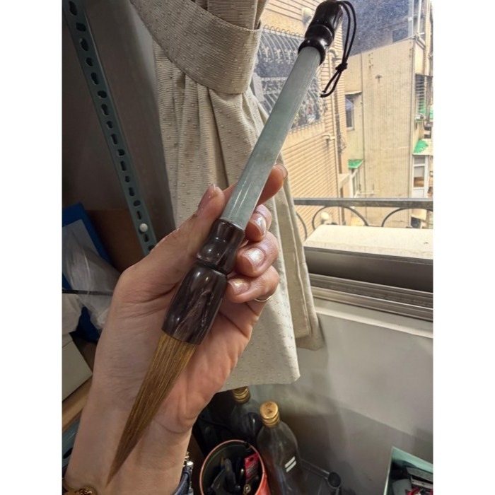天然A貨緬甸玉 細潤飄花筆定乾坤翡翠玉毛筆 完美透光11咪粗桿 23公分長 6公分筆頭-細節圖3